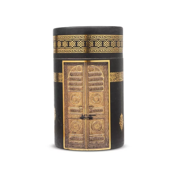 Seccade + Tesbih + Esans Hediye Seti (Kabe Desen, Siyah)