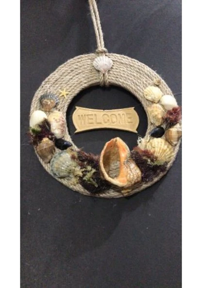 WELCOME Yazılı Doğal Deniz Kabukları Süslemeli Kapı Süsü - Resim 4