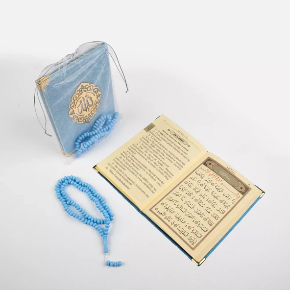 Tesbih + Yasin Hediye Seti (Çanta Boy, Tül Keseli, Bebe Mavi) - Resim 2