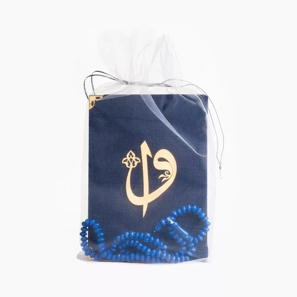 Tesbih + Yasin Hediye Seti (Çanta Boy, Tül Keseli, Gül Kokulu, Lacivert) ürün görseli 1