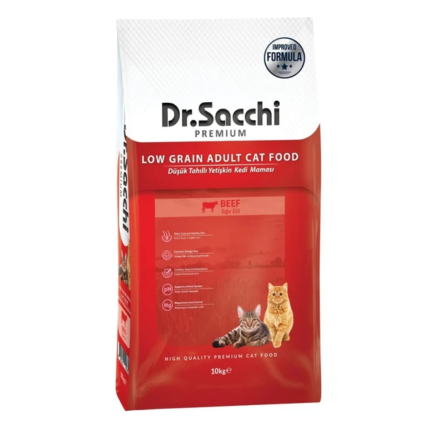 Dr.Sacchi Premium Düşük Tahıllı Adult Sığır Etli Yetişkin Kedi Maması 10 Kg