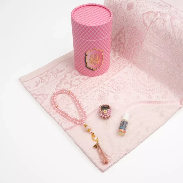 Seccade + Tesbih + Esans + Zikirmatik Hediye Seti (3D Desen, Pembe) - 2