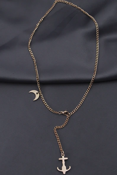 Çelik Rose Renk Çapa Tasarımlı Kadın Kolye - TJ-BKO5926 - Resim 2