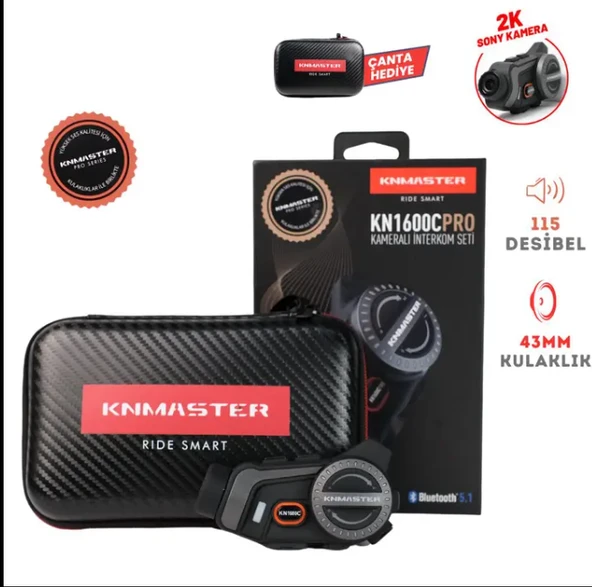 KNMASTER KN1600C Kameralı Motosiklet Kask İnterkom Bluetooth İntercom Kulaklık Seti - 1
