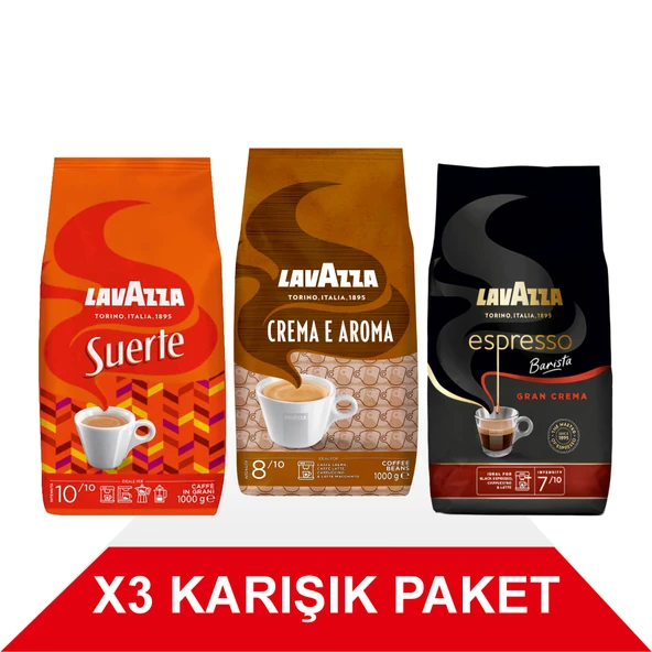 Suerte + Crema E Aramo + Espresso Barista Gran Crema Çekirdek Kahve (1000gr) 3'Lü Paket