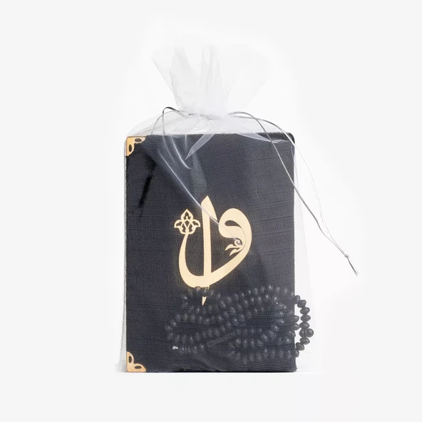 Tesbih + Yasin Hediye Seti (Çanta Boy, Tül Keseli, Gül Kokulu, Siyah)