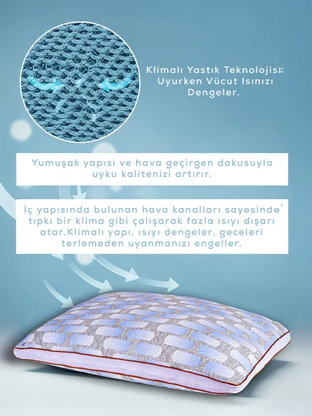2 Adet moda klimalı yastık ,pamuk viskon kumaşlı çift biyeli yıkanabilir kılıflı 50*70 cm 1250 gr - 7
