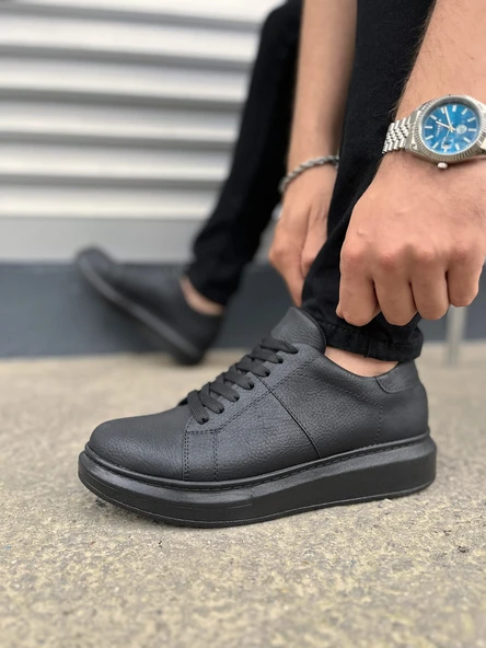 JET-151 Boost Bağcıklı Cilt Erkek Günlük Sneaker Ayakkabı CST - Siyah - Resim 3