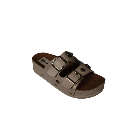 YAZKIŞ Kadın Siyah Ten Cilt Üzeri Altın Detaylı Çift Bantlı Geniş Taraklı 4cm Rahat Taban Terlik - Resim 3