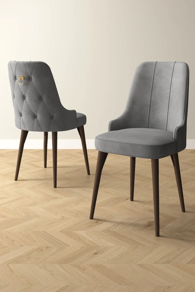 Mabel Barok Desen 80x132 Açılabilir Mdf Masa Yemek Odası Takımı, Mutfak Takımı 6 Adet Sandalye Gri - 3