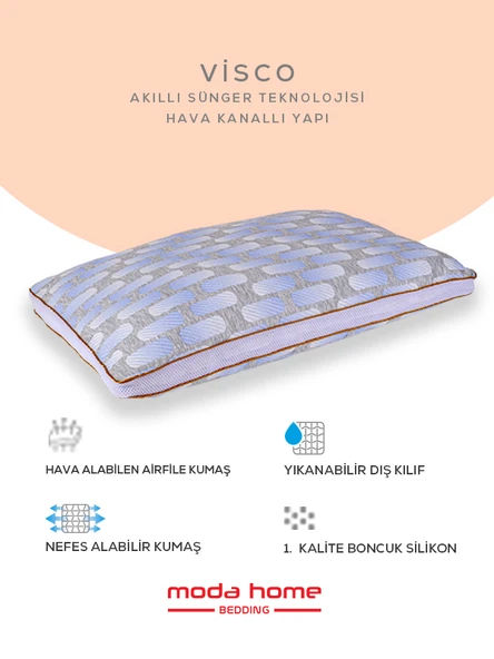 2 Adet moda klimalı yastık ,pamuk viskon kumaşlı çift biyeli yıkanabilir kılıflı 50*70 cm 1250 gr - 2