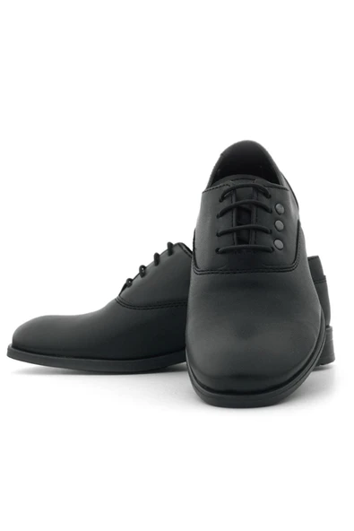 Rakerplus Smokin Siyah Mat Bağcıklı Metal Detaylı Çocuk Klasik Ayakkabısı - Resim 9