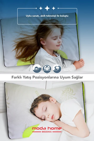 2 Adet Gold serisi klimalı çocuk yastığı,aloe vera kumaşlı cilt dostu ortopedik Visco parçacıklı yastık yıkanabilir kılıflı 1200 gr - 6