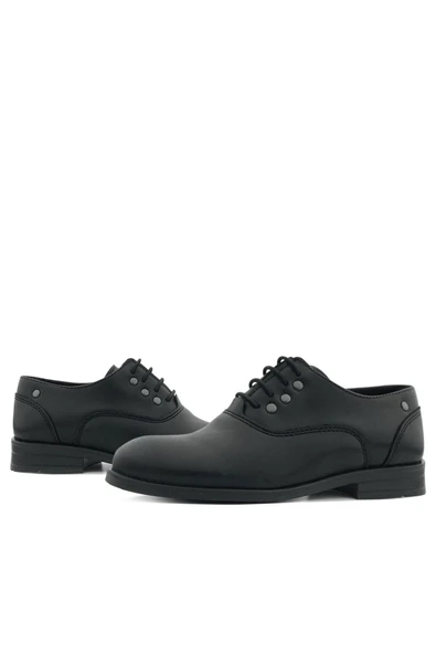 Rakerplus Smokin Siyah Mat Bağcıklı Metal Detaylı Çocuk Klasik Ayakkabısı - Resim 8