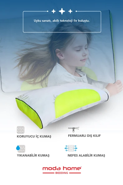 2 Adet Gold serisi klimalı çocuk yastığı,aloe vera kumaşlı cilt dostu ortopedik Visco parçacıklı yastık yıkanabilir kılıflı 1200 gr - 5