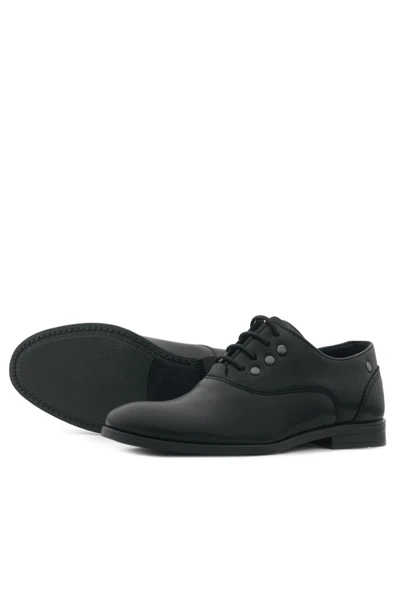 Rakerplus Smokin Siyah Mat Bağcıklı Metal Detaylı Çocuk Klasik Ayakkabısı - Resim 7