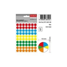 tanex ofc-128 ofis etiketi poşetli yuvarlak 10 mm mix color ürün görseli