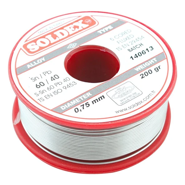 Soldex SN60 PB40 200 Gr 0,75 Mm İnce Lehim Teli ürün görseli 1