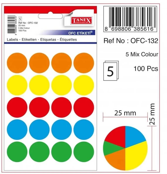 Tanex OFC-132 5 li Mix Color Ofis Etiketi ürün görseli