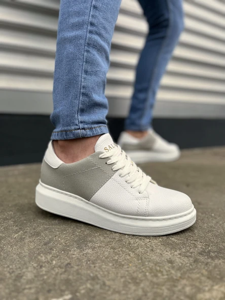 JET-151 Boost Bağcıklı Cilt Süet Erkek Günlük Sneaker Ayakkabı CSBT - Beyaz/Gri ürün görseli