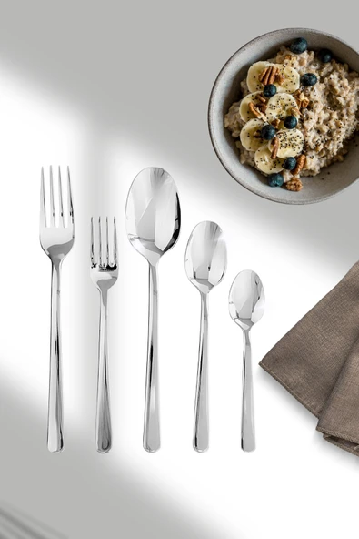 Lugga Defne Yemek - Tatlı Çatal Kaşık ve Çay Kaşık Takımı 6 Kişilik 30 Parça Beyaz Kutu