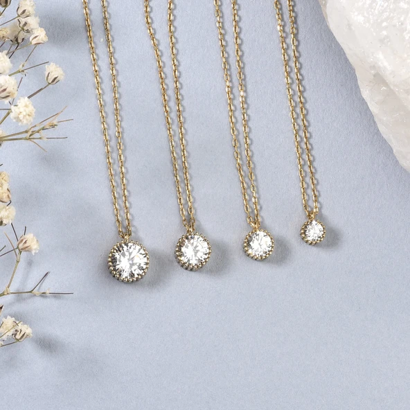 14 Ayar Altın Kaplama  Zarif Tektaş Gümüş Kolye 7 mm - CNS00643 - 4