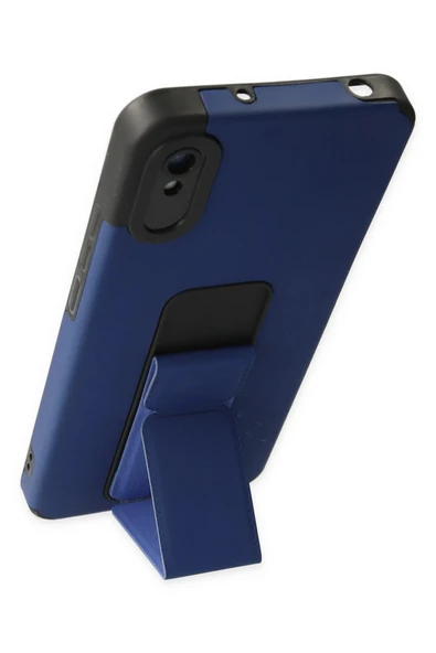 Xiaomi Redmi 9A Kılıf Mega Standlı Silikon - Mavi - 3