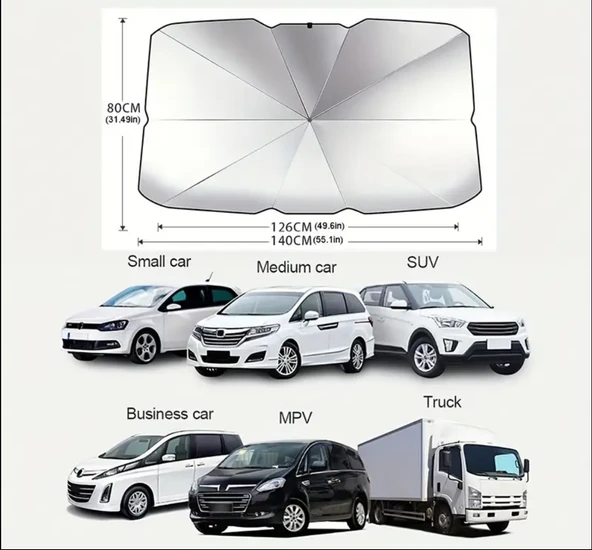 TÜM ARAÇLARLA UYUMLU ŞEMSİYE TİPİ ÖN CAM GÜNEŞLİK GÖLGELİK KATLANABİLİR - Resim 4