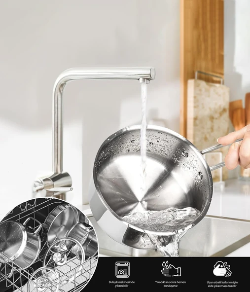 Çelik İndüksiyon Taban Kaçerola Sosluk Sütlük 16cm - 3