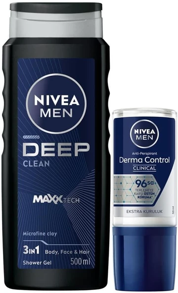 MEN Erkek Deep Dimension Duş Jeli 500ml ve Roll-on Deodorant Derma Control Clinical 50ml,Ter Koruma ürün görseli