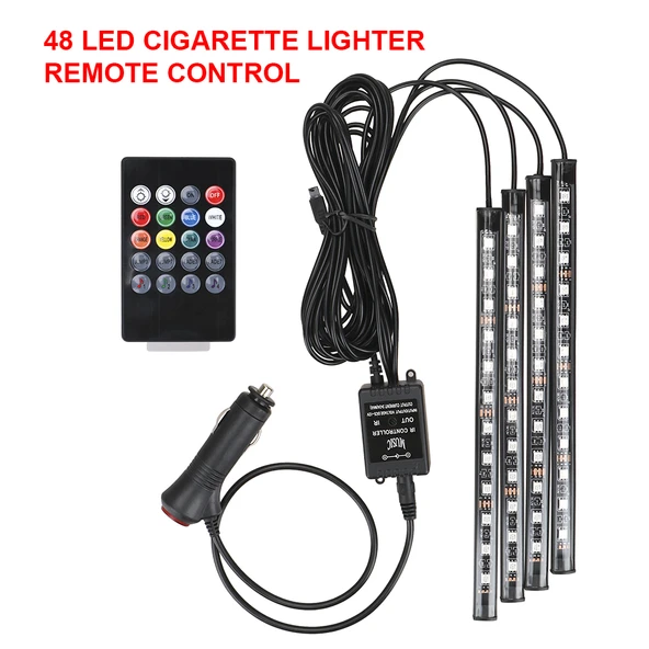 48 LED ARAÇ İÇİ AYAK ALTI LED IŞIK KUMANDALI MÜZİĞE DUYARLI ÇAKMAKLIK GİRİŞLİ ÇOK RENKLİ ARAÇ İÇİ AYDINLATMA - 8