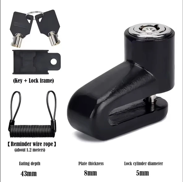 MOTORSİKLET SCOOTER BİSİKLET TEKERLEK ELEKTRİKLİ ARAÇ DİSK KİLİDİ GÜVENLİK KİLİTİ - Resim 4