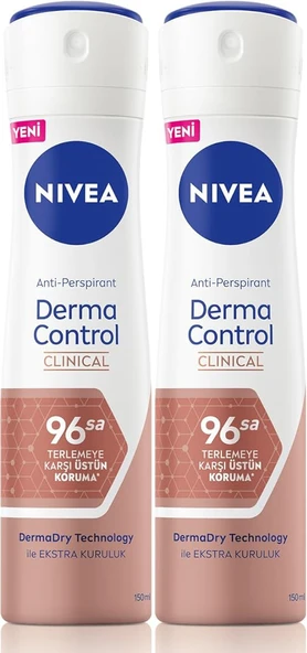 NIVEA Derma Control Clinical Kadın Sprey Deodorant 150ml, 96 Saat Üstün Koruma,Anti-perspirant X2 Adet ürün görseli 1