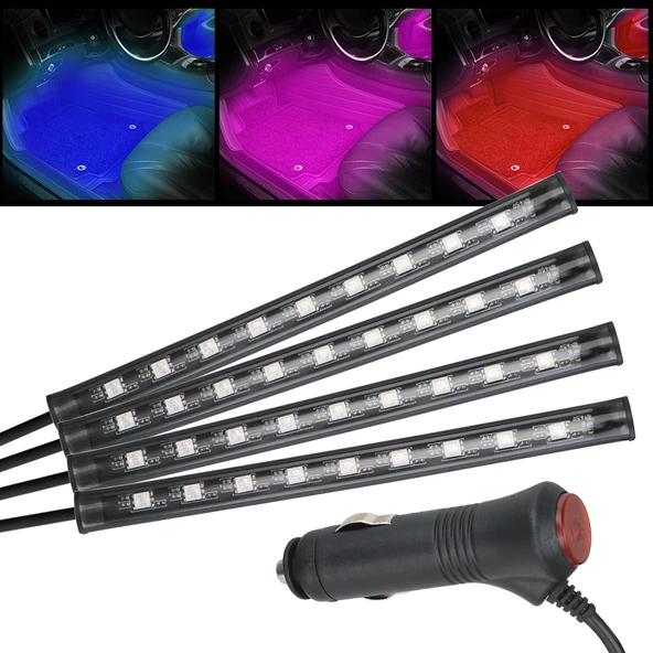 48 LED ARAÇ İÇİ AYAK ALTI LED IŞIK KUMANDALI MÜZİĞE DUYARLI ÇAKMAKLIK GİRİŞLİ ÇOK RENKLİ ARAÇ İÇİ AYDINLATMA - 4