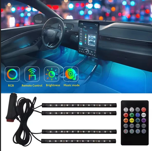 48 LED ARAÇ İÇİ AYAK ALTI LED IŞIK KUMANDALI MÜZİĞE DUYARLI ÇAKMAKLIK GİRİŞLİ ÇOK RENKLİ ARAÇ İÇİ AYDINLATMA - 3