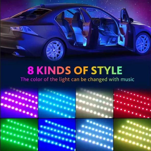 48 LED ARAÇ İÇİ AYAK ALTI LED IŞIK KUMANDALI MÜZİĞE DUYARLI ÇAKMAKLIK GİRİŞLİ ÇOK RENKLİ ARAÇ İÇİ AYDINLATMA - 5
