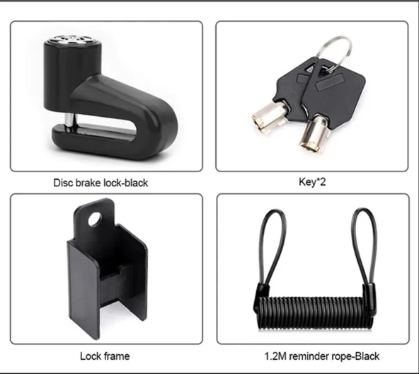 MOTORSİKLET SCOOTER BİSİKLET TEKERLEK ELEKTRİKLİ ARAÇ DİSK KİLİDİ GÜVENLİK KİLİTİ - Resim 6