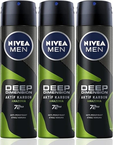 NIVEA Men Erkek Sprey Deodorant Deep Dimension Amazonia 48 Saat Anti-perspirant Koruma 150ml x3 Adet ürün görseli
