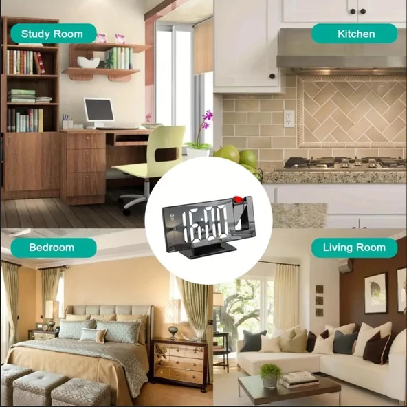 PROJEKSİYONLU AYNALI ÇOK FONKSİYONLU DİJİTAL MASA SAATİ YANSITMALI IŞIKLI SAAT - Resim 2