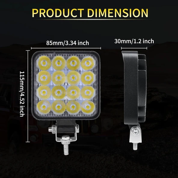 16 LEDLİ TEPE LAMBASI GERİ VİTES LAMBASI OFROAD TRAKTÖR TIR KAMYON SİS FARI - Resim 5
