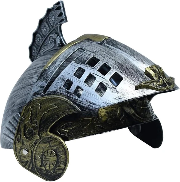 CEYLAN ADAM     Gümüş Üzeri Altın Renk Oynar Başlıklı Romalı Bizans Kaskı Miğferi 25x20 cm - Resim 4