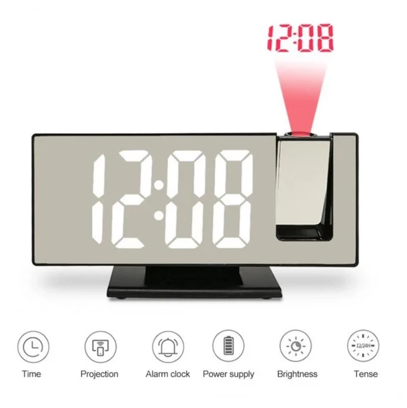 PROJEKSİYONLU AYNALI ÇOK FONKSİYONLU DİJİTAL MASA SAATİ YANSITMALI IŞIKLI SAAT - Resim 3