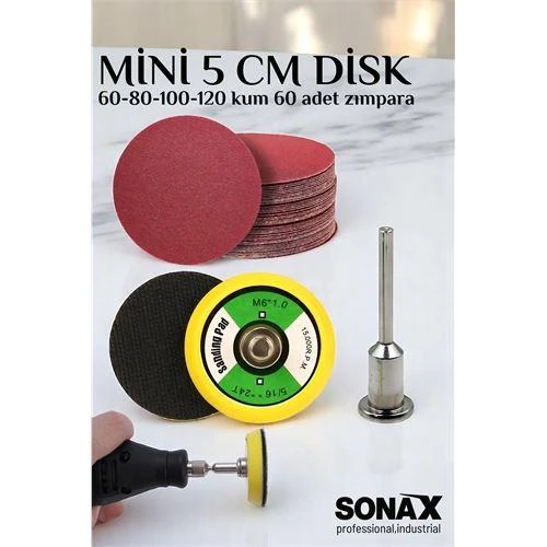 Modacar Pimli Mini Cırt Zımpara Taban Seti Gravür Ve Matkap Uyumlu 5 cm 60 Adet Zımparalı Set