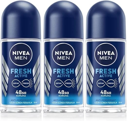 NIVEA MEN Erkek Roll-on Deodorant Fresh Active 50ml, 48 Saat Koruma, X3 Adet P10103 ürün görseli 1