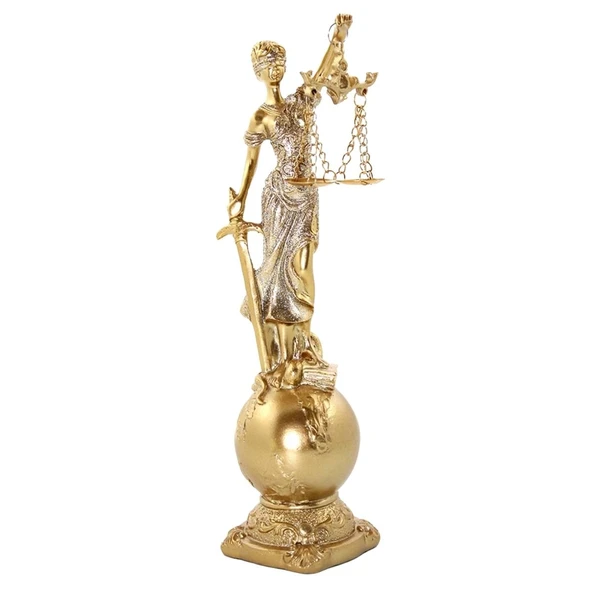 Themis Adalet Terazisi Heykeli ve Dünya Biblo Gold 24cm - Resim 5