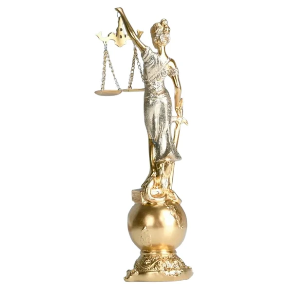 Themis Adalet Terazisi Heykeli ve Dünya Biblo Gold 24cm - Resim 2