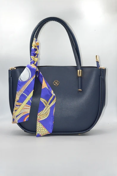 Kadın Lacivert Kurdele Süslü Fermuarlı ve Askılı Günlük Şık Çanta