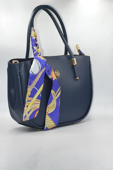 Kadın Lacivert Kurdele Süslü Fermuarlı ve Askılı Günlük Şık Çanta - 2