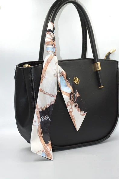 Kadın Siyah Kurdele Süslü Fermuarlı ve Askılı Günlük Şık Çanta - 2