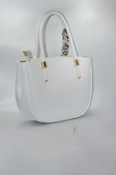 Kadın Beyaz Kurdele Süslü Fermuarlı ve Askılı Günlük Şık Çanta - 4